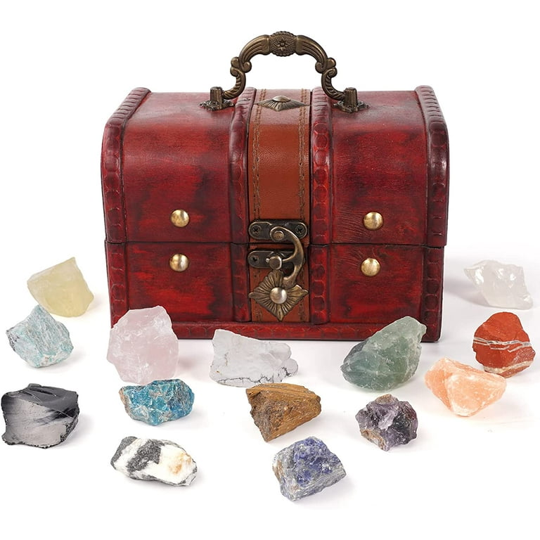 MintLimit 14 Pcs Crystals and Healing Stones Gift Set with Retro Wooden Box,  Energy Crystals for Meditation, Yoga, Wicca, Tumbling, Fountain Rocks,  Decoration, Polishing, Girlfriend, Beginners 