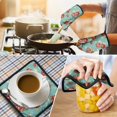 thumbnail image 4 of Pioneer Flower Floral Print Pattern Kitchen Oven Mitt and Pot Holder Sets 2 Pcs for Baking, Cooking and Grilling, Heat Resistant Up To 392 °F, 4 of 7
