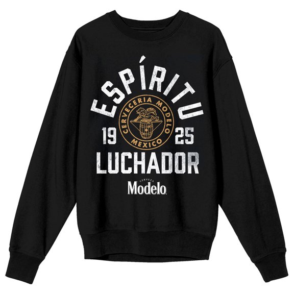Modelo Espiritu Luchador Logo Crew Neck Long Sleeve Black Adult Sweatshirt-Medium