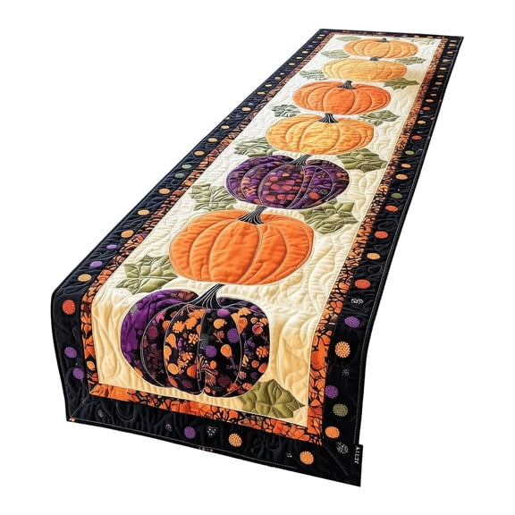 Autumn Quilted Table Runner,Rustic Fall & Halloween Seasonal Table Decor,Reusable Farmhouse Style Tabletop Cover for Dining Table,Kitchen,Harvest Party and Holiday Home Decoration Black