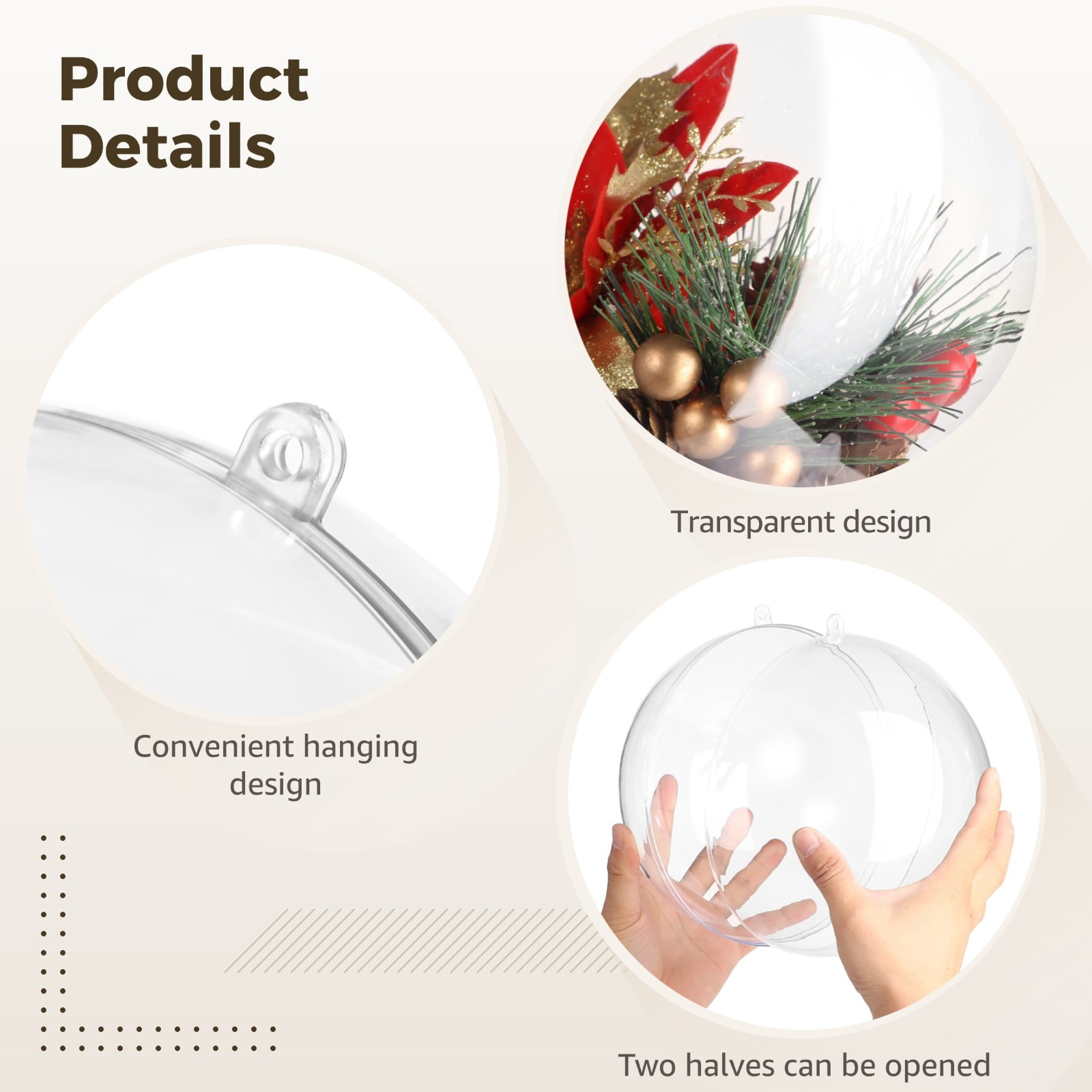 2 Pack Large Clear Fillable Ornaments, 7.87 In Hollow Plastic Spheres for DIY Crafts, Shatterproof Christmas Wedding Party Decor