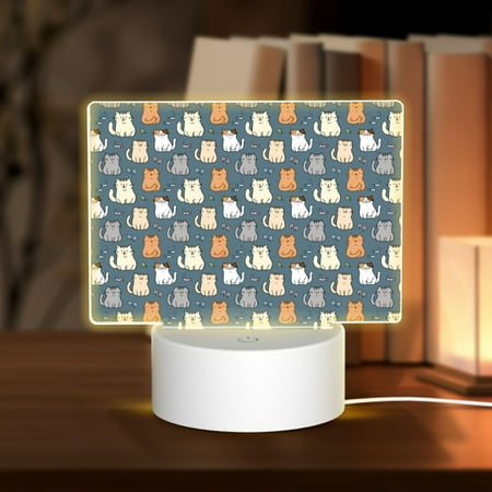 

Salelf Cute Cartoon Cat LED Light Base with Clear Acrylic Sheet 3D Night LED Lamp Display Base USB Cable for Living Room Bedroom Room Bar Gift Lamp
