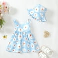 thumbnail image 3 of Kucnuzki Infant Baby Girl Clothes 12 Months Spring Summer Dress 18 Months Sleeveless Cute Daisy Prints Bowknot Sundress Hat 2PCS Set Blue 12-18 Months, 3 of 7