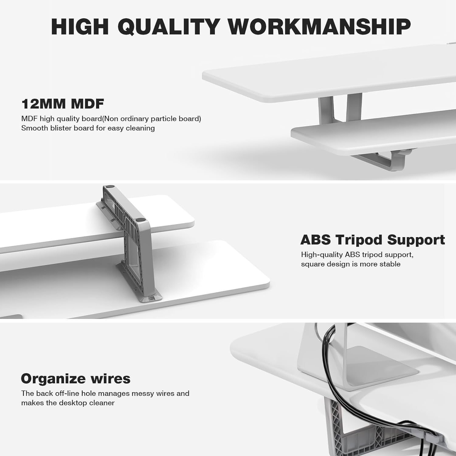 Dual Monitor Stand, 2-Tier Wood Monitor Riser with Storage Organizer and  Management for Home Office Desk, White