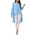 thumbnail image 2 of Women's High Low Tops Lantern Long Sleeve Round Neck Dressy Casual Chiffon Asymmetrical Tops Blouse M Sky Blue, 2 of 5