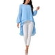 thumbnail image 2 of Blusas asimétricas de chiffon de manga larga con cuello redondo para mujer, estilo casual y elegante, color azul cielo, 2 of 5