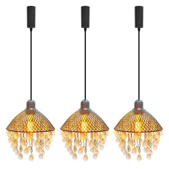 Kiven H-Type track lighting pendants,Farmhouse h track pendant lights with Iron Crystal Lampshade,Track Lighting Fixture Adjustable Height for Kitchen Hallway Restaurant Shop(3-Light)