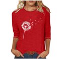 thumbnail image 2 of Sakmal Ladies Tops and Blouses Elbow-Length Red Crew Neck Floral T-Shirts Ladies Shirts, 2 of 3