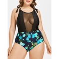 thumbnail image 1 of Traje de Baño Talla Extra Una Pieza Panel Malla Transparente Estampado Floral Rosegal  Camisetas tallas grandes, 1 of 2