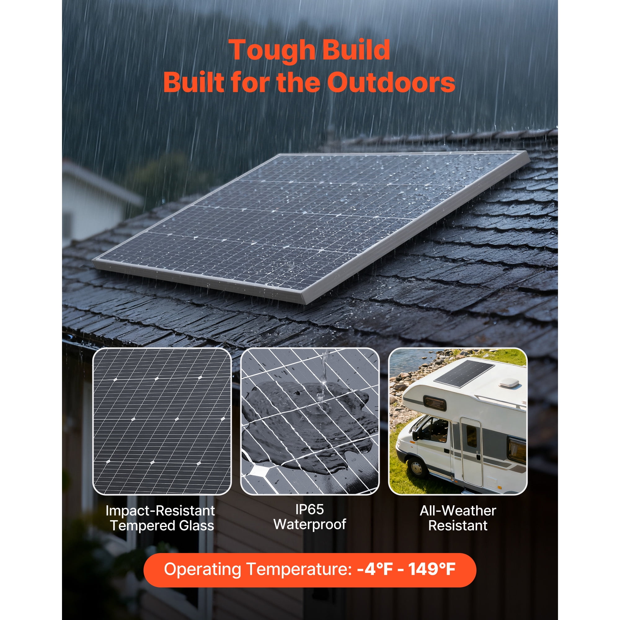 KFFKFF MC4 Output & Durable Aluminum Frame, IP65 Waterproof design Monocrystalline Solar Panels Mono PV Module 100W/ 23% Efficiency (4PCS)