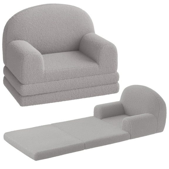 Huisuilinss Kids Couch,2-in-1 Convertible Sofa To Lounger,Mini Comfy Toddler Couch Fold Out With Cute Half-Moon Design,Foam Kids Chair With Soft Sherpa,Gift For Girls Boys
