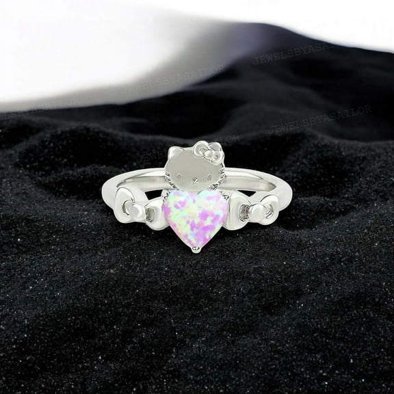 JEWELSBYASAILOR 6MM Pink Opal Kitty Ring / Streling Silver Jewelry / Gift for Animal Lover / Minimalist Statement Ring