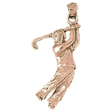 14K Rose Gold Male Golfer Pendant - 36 mm