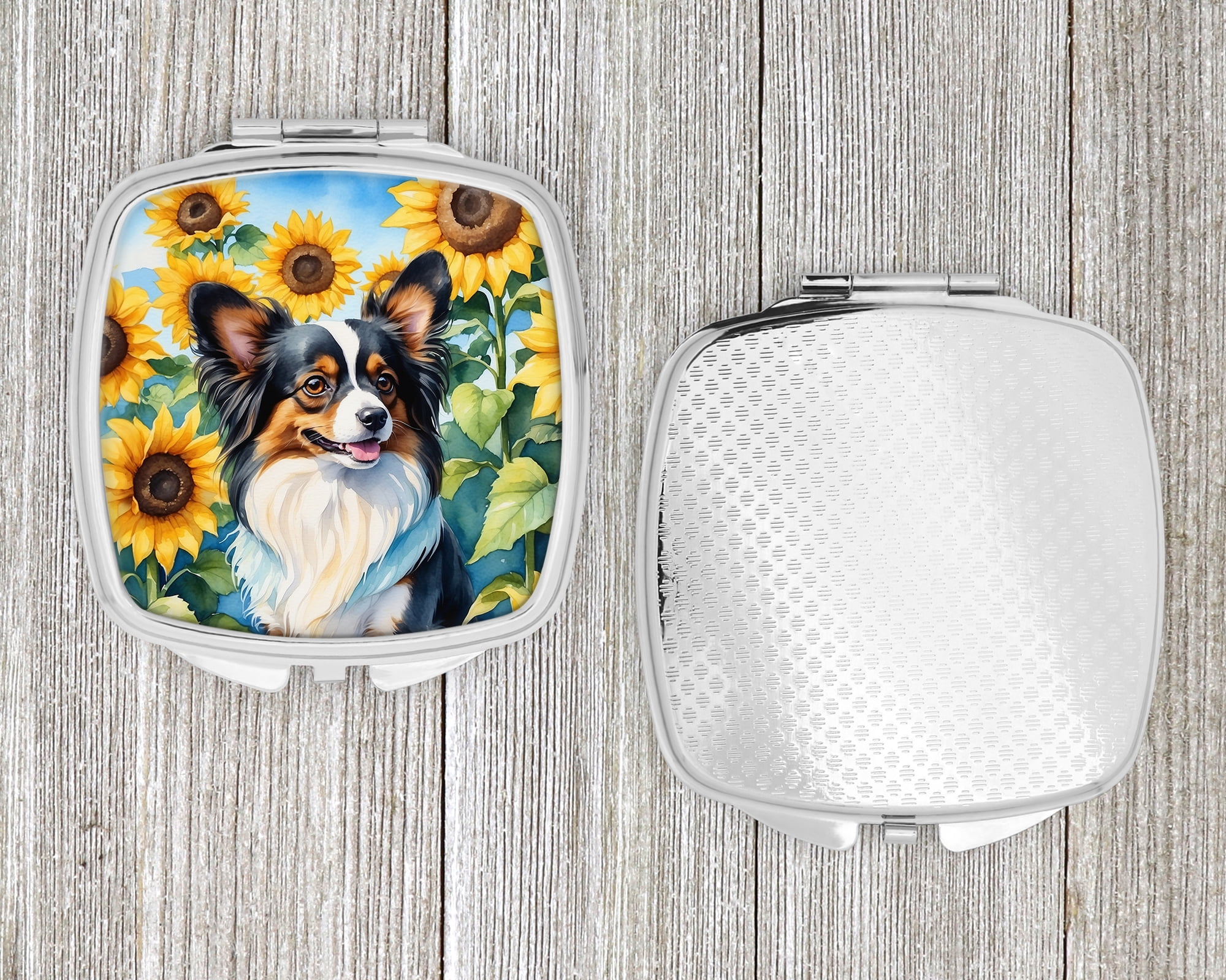 Papillon in Sunflowers Compact Mirror 2.75 in x 3 in