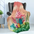 thumbnail image 4 of Fantasy Soft Flannel Fleece Blanket, Polka Dotted Fantasy Tea Pot and Coffee Cup House Surrounded by Lollipops, Cozy Plush for Indoor and Outdoor Use, 60" x 80", Fern Green and Coral, by Ambesonne, 4 of 5