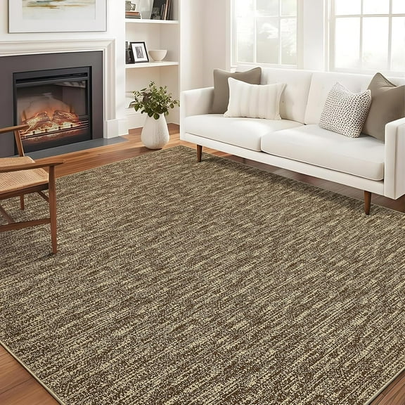 Modern Washable Area Rugs 8' x 10', Low-Pile Soft Indoor Rugs for Living Room Dining Room, Foldable Floor Carpet with Non-Slip Backing(Brown)