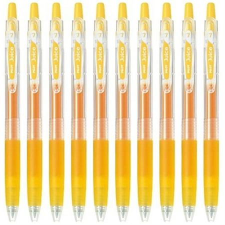 pilot juice 0.7mm gel ink ballpoint pen, yellow ink, value set of 10