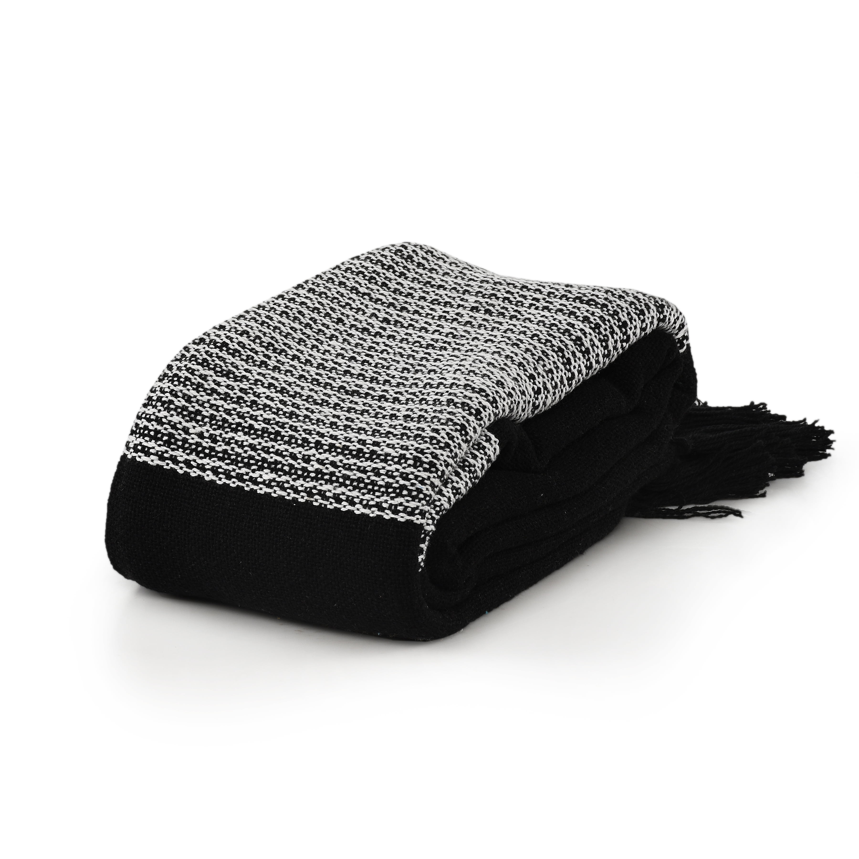 Ox Bay Black/White Tartan Plaid Cotton Throw Blanket, 50" x 60"