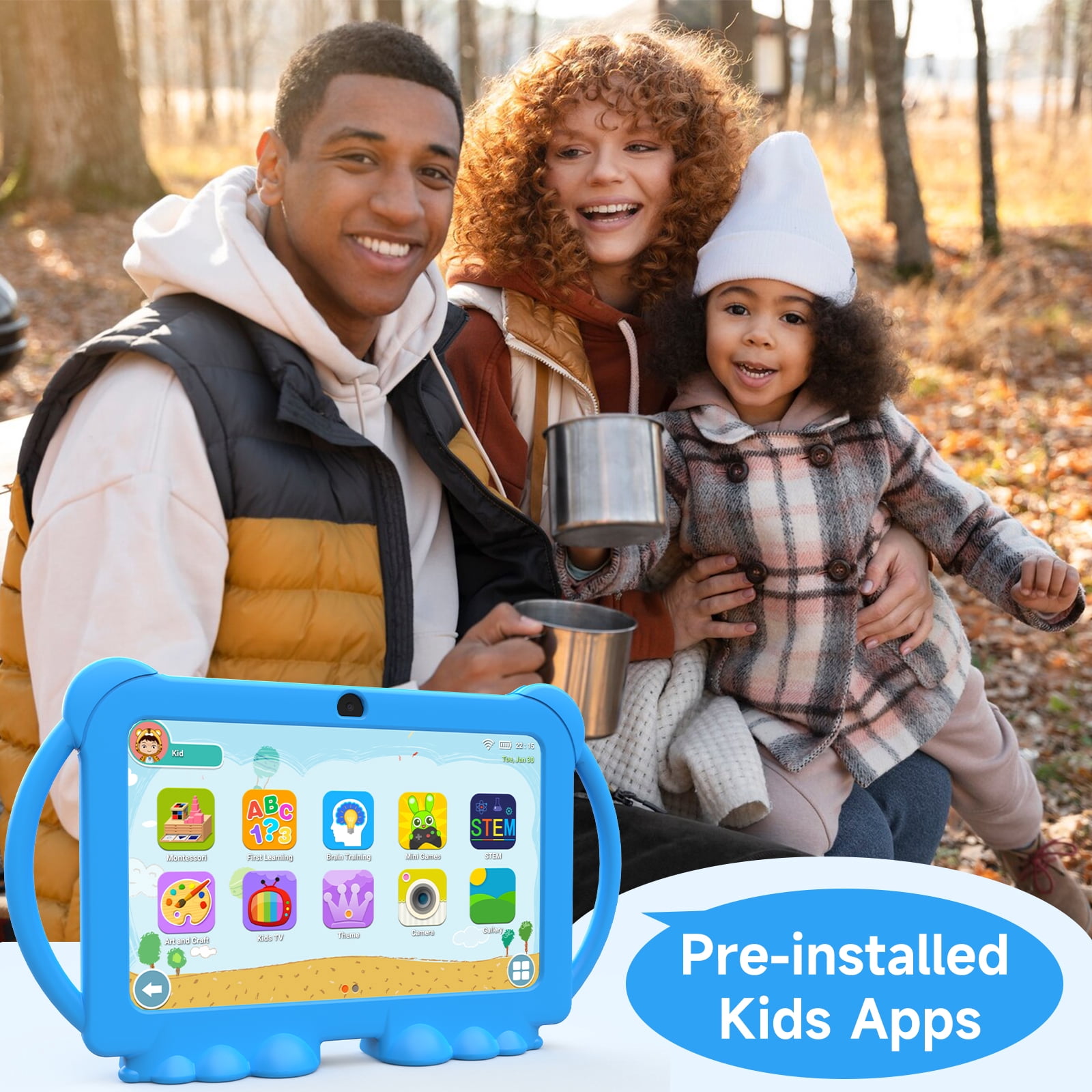 Kids Tablets 7 inch, Android 12 Tablet for Kids, 4GB RAM 32GB ROM, 512GB Expandable, with Parental Control, Google Certified Toddler Tablet, WiFi, Bluetooth, Dual Camera with Silicone Case,Blue