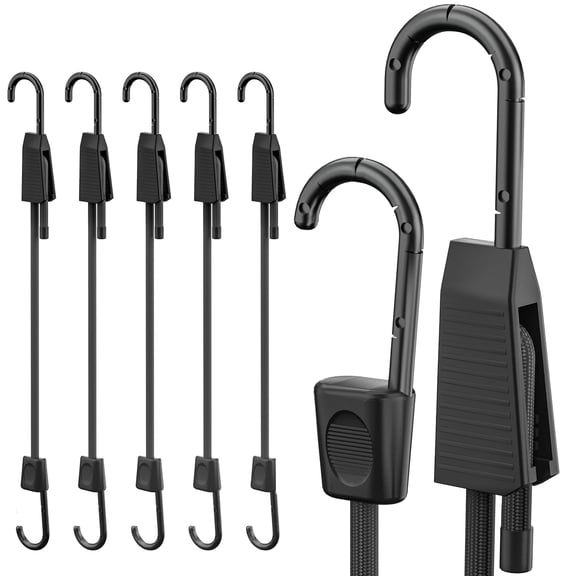 Rugtol Adjustable Bungee Cords with Hooks, 36inch Heavy Duty Outdoor Elastic Bungee Straps Easy to Adjust, UV Resistance Black Bungee Rope for Securing Tarps, Tents, Luggage, Bike, Cargo, etc 6Pcs