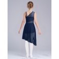 thumbnail image 6 of Hansber Kids Girls Sleeveless Lyrical Dance Dress Rhinestones Flower Asymmetrical Skirt Leotard Ballet Dancewear Navy Blue 6, 6 of 6