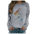 thumbnail image 2 of Honeeladyy Summer Sales Graphic Tees for Women Long Sleeve Funny Two Dragonfly Print Fall Cute Casual Pullover T Shirt Tops for Teen Girls Gray, 2 of 2