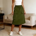 thumbnail image 2 of Arlun Womens Midi Cargo Skirts Elastic High Waisted Loose Fit Mid Length a Line Skirts Trendy Solid Color Straight Pocketed Skirt for Spring and Summer Everyday Wear Army Green L, 2 of 6