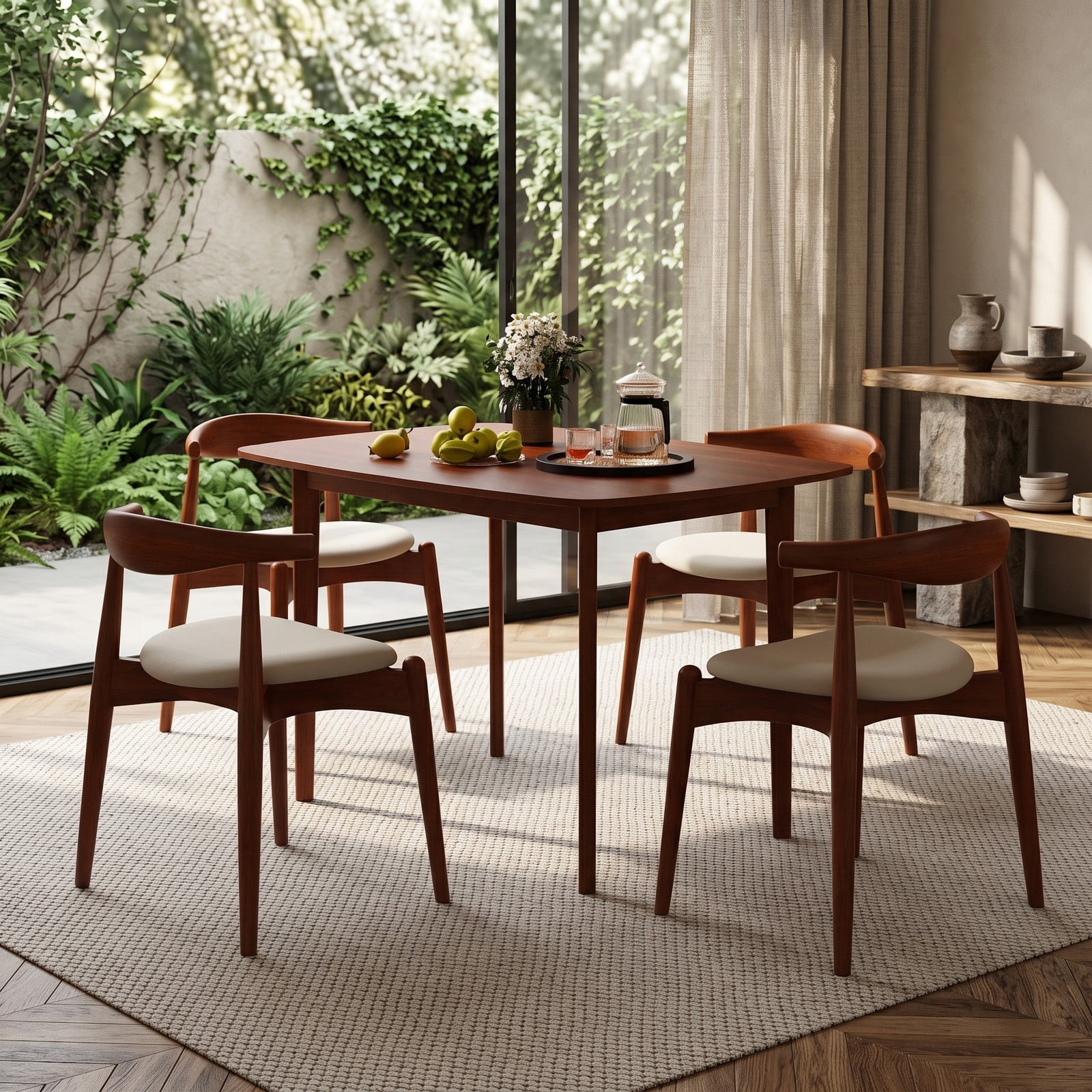 Furnibear Wooden Dining Table for 2-4 People, Rectangular Kitchen Table with Rubber Wood Legs, Space-Saving Dinner Table for Small Apartment, Kitchen, Dining, Walnut