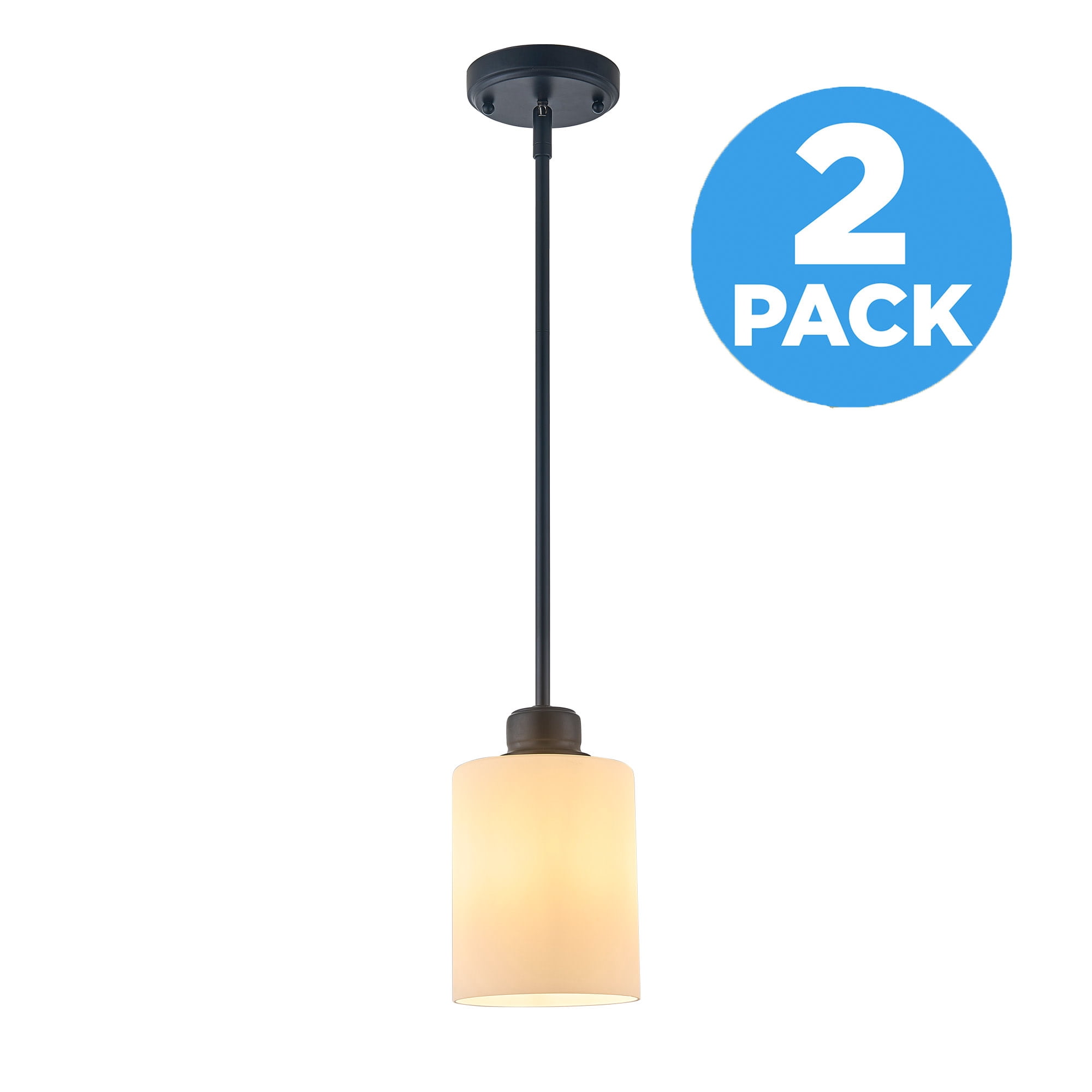 Matte Black Haddie 1-Light Mini Pendant, Dimmable with Frosted Glass Shade, Sloped Ceiling Compatible, 2-Pack