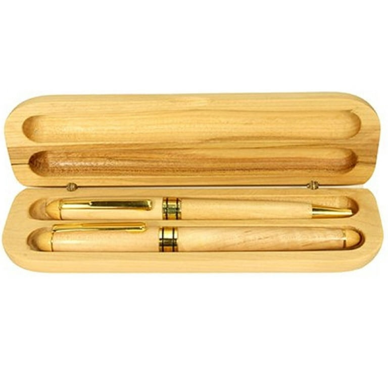 Maple Wood Pen Set (AP3002) - 2 Handcrafted Wooden Ballpoint & Gel Gift Pen  Set with Matching Wooden Box by BG247 