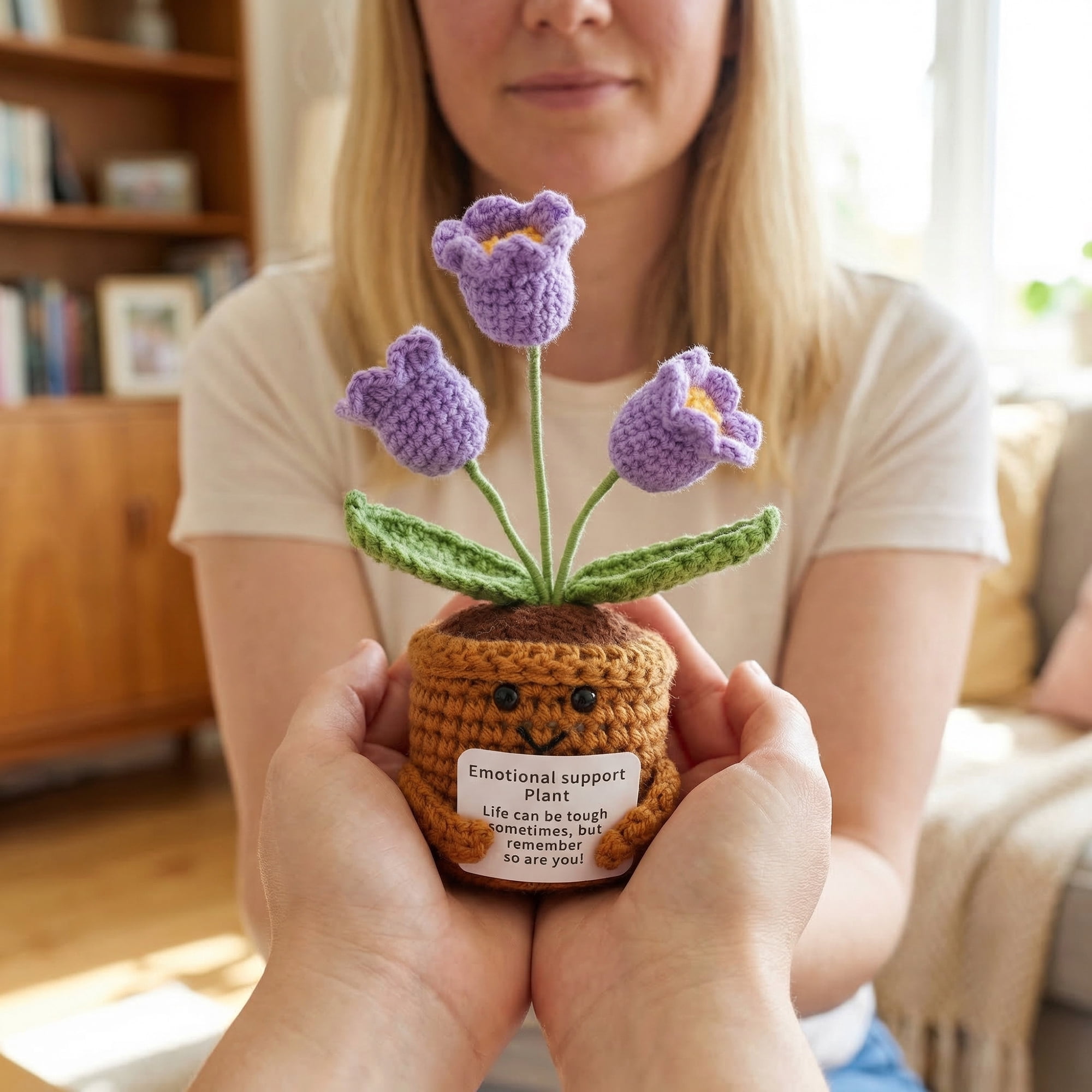 Unique Bargains Handmade Crochet Lily Knitted Potted Plant Purple 4.3inch