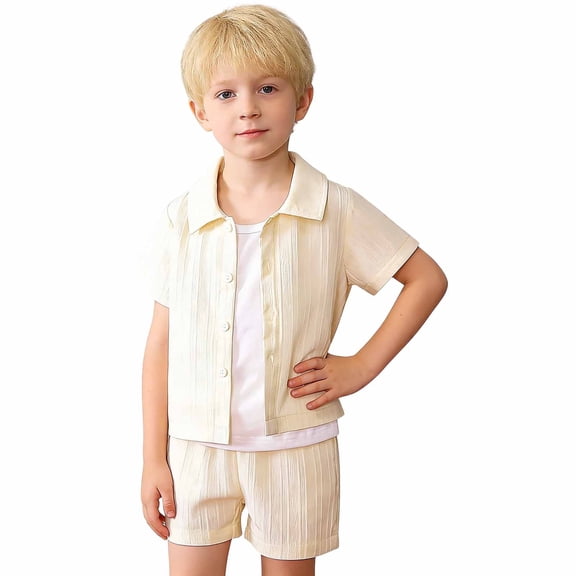 Boys Outfits Solid Print Lapel Short Sleeve Button Shirt Top And Shorts 2 Piece Outdoor Wear Boys' Clothing Sets Size 12-18 Months