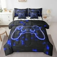 thumbnail image 1 of 7 Piece Boys Gaming Bed in a Bag Gamer Bed Set, Blue Geometry Honeycomb Print Bedding Set With Comforter Gamepad Controller Decor Fitted Sheet Modern Abstract Plaid Cushiom Covers, 1 of 5