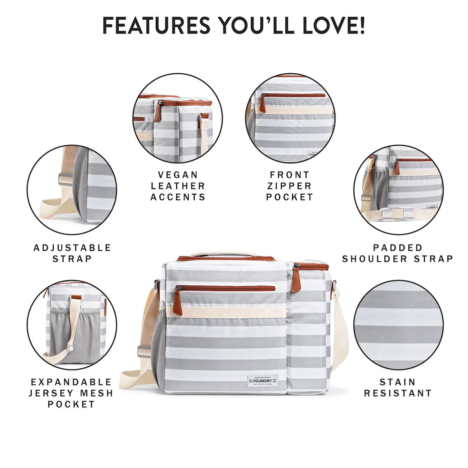 Fit & Fresh Dual Compartment Soft Insulated Thermocooler with Adjustable Shoulder Strap, Grey Stripe