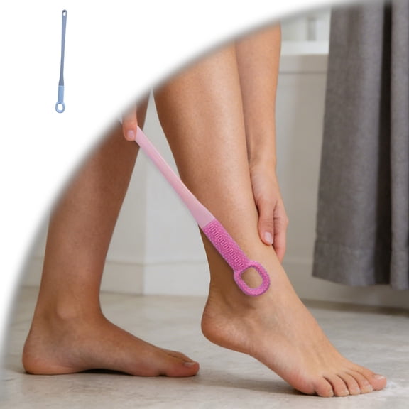 Toe Cleaning Brush with 15.7" Long Handle, Silicone Foot Scrubber & Exfoliating Anti-Itch Brush for Bath & Feet, No-Bend Long Reach Feet Cleaner for Seniors & Daily Living
