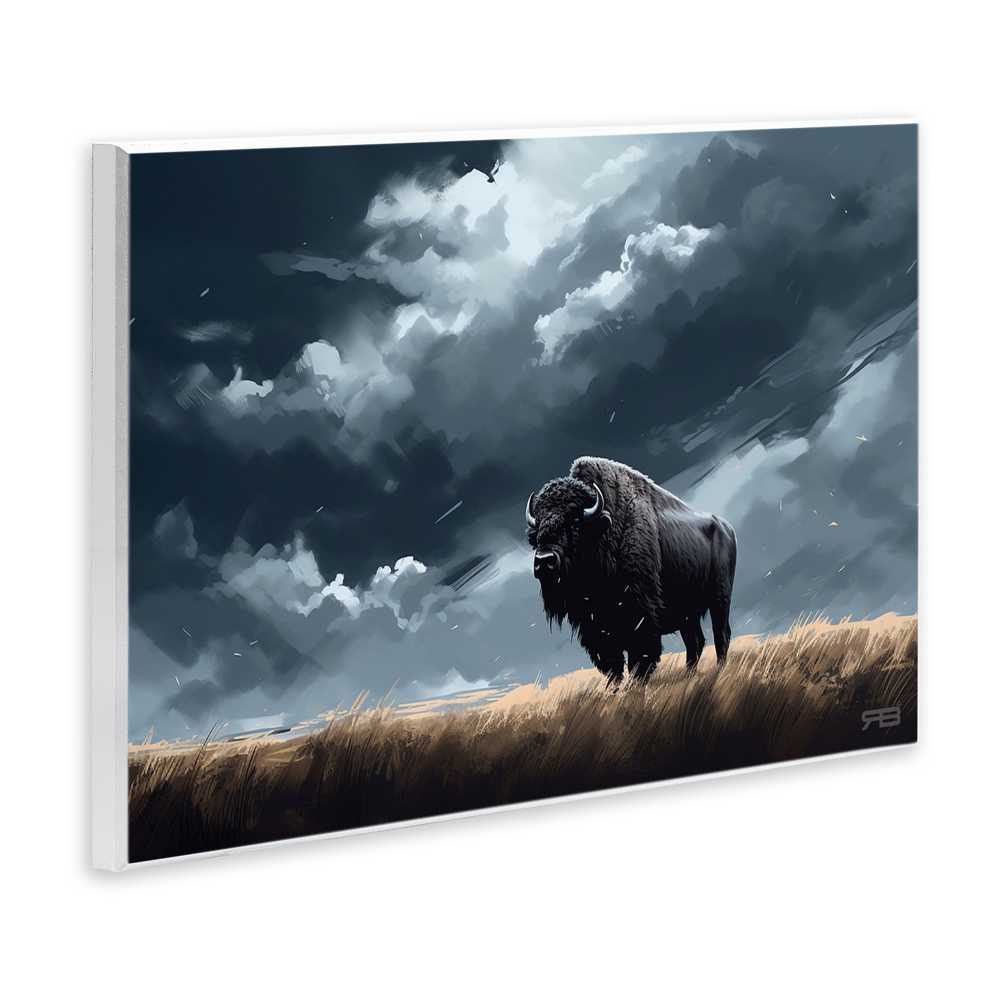 Stupell Industries Bison Silhouette with Clouds Landscape Painting Unframed Art Print Wall Art, 15 x 10