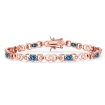 Gem Stone King 18K Rose Gold Plated Silver Persian Blue Moissanite and Lab Grown Diamond Bracelet for Women | 3.61 Cttw | Gemstone Birthstone | Oval 6X4MM | Length 7.25 inches