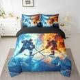 thumbnail image 2 of Manfei Ice Hockey Bedding Comforter Set 7 Pieces for Child, Modern Sports Lover Full Bedding Set, Blue Orange Reversible Fitted Sheet Flat Sheet, Lightweight Room Decor, 2 of 7