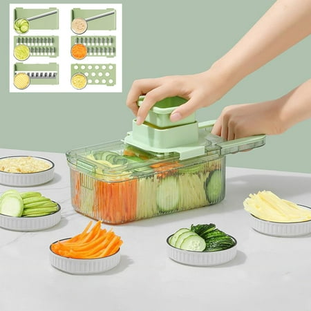 

Vegetable Chopper Veggie Chopper Six Cutting Tools Round Multifunctional Vegetable Cutter Food Grater with Container Cheese Grater Green