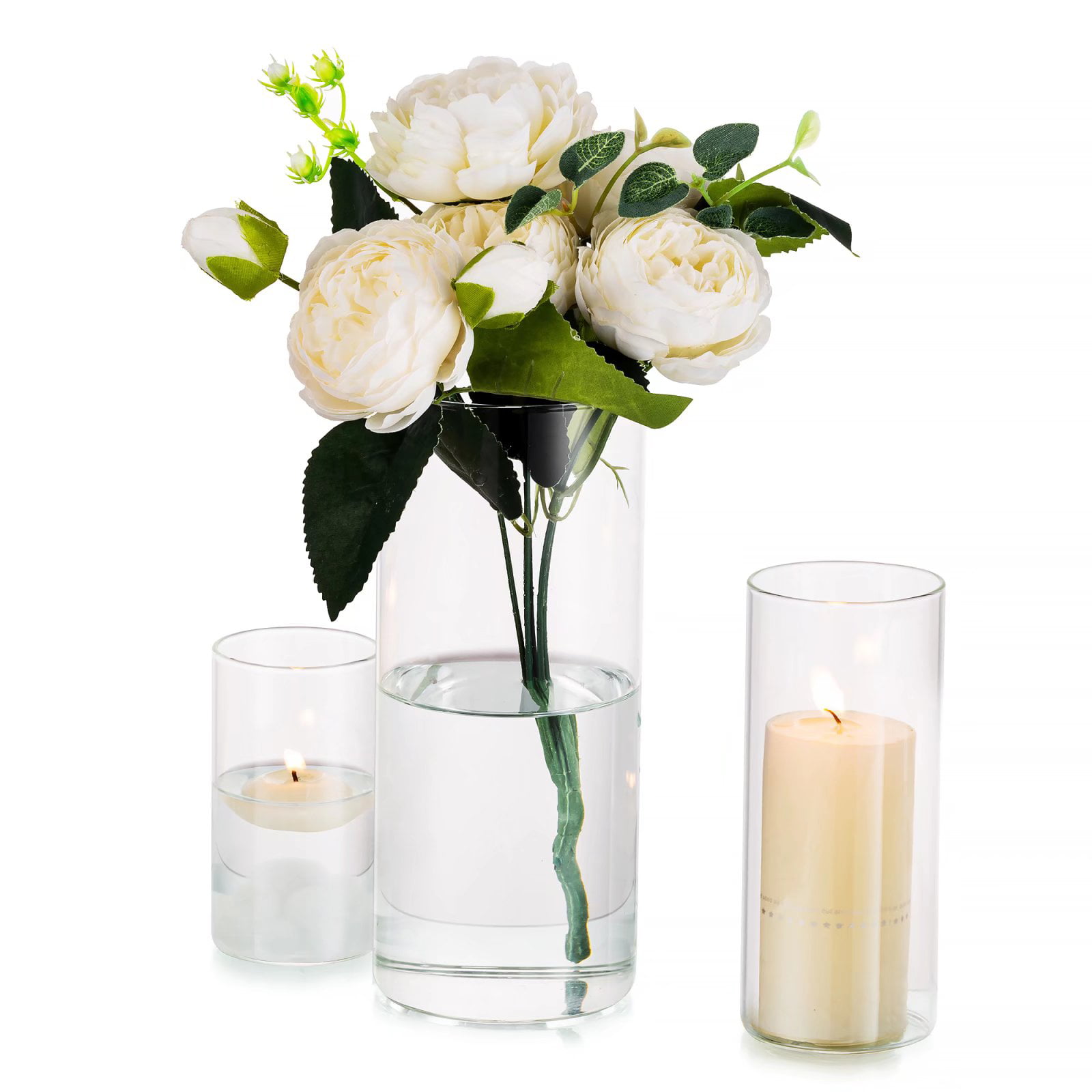 3 Pack 8 Inches Tall 20 cm Wedding Party. Clear Glass Cylinder vases,Centerpiece Flower Vase,Floating Candle Holder for Home & Garden Decor 