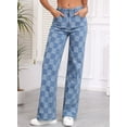 thumbnail image 3 of Jeans Sidefeel para mujer, pierna ancha, cintura alta, a cuadros, azul, 3 of 6