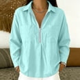 thumbnail image 2 of Womens Textured Golf Shirts Long Sleeve Half Zip Collared V Neck Loose Fit Sweatshirt Pullover with Chest Pockets for Business Casual Work Office, Light Blue, XXL, 2 of 7
