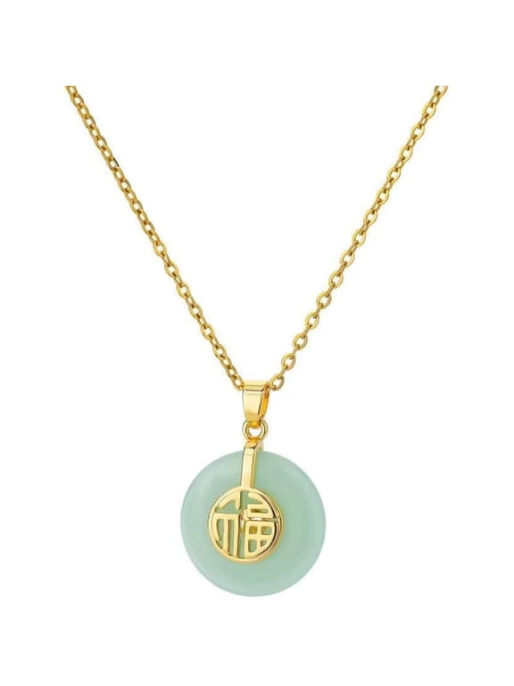 Good Fortune Pendant Necklace Vintage Good Luck Pendant Chain14K Gold Plated Jade Lucky Necklace for Women