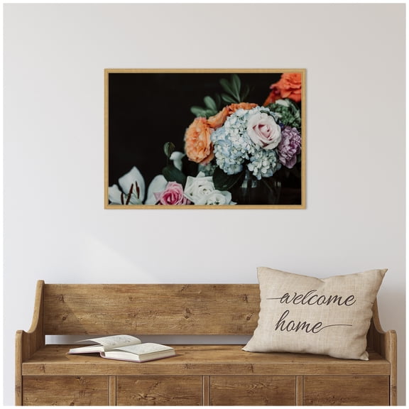 Kate and Laurel Hydrangea Crush Framed Canvas Wall Art by Alicia Abla 33 x 23 Sylvie Bright Gold, Vintage, Flowers, Still Life, Nature Art for Wall Decor, Living Room Bedroom