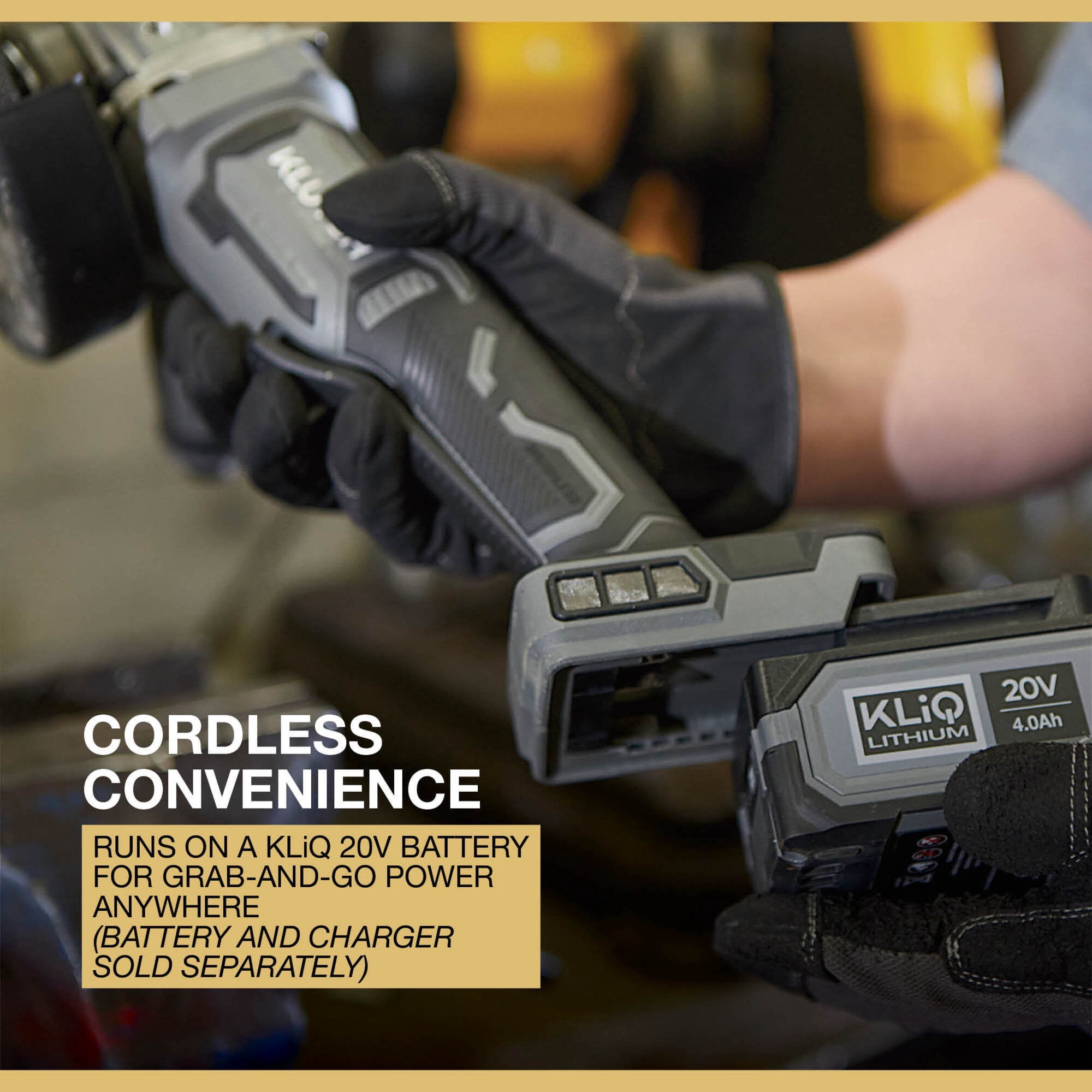 Klutch 4-1/2in./5in. Angle Grinder, KLiQ 20V, Paddle Switch, 8500 RPM, Brushless, Cordless, Bare Tool
