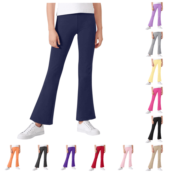 Lovzfmll 2-Pack Girls' Flare Yoga Pants, Solid Color Elastic Waist Bootcut Leggings, Casual Lounge & Workout Wear for Toddler 3-4 Years