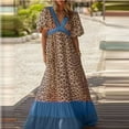 thumbnail image 3 of Leutsin Women Casual V-neck Leopard Printing Color Block Loose Long Dress, 3 of 6