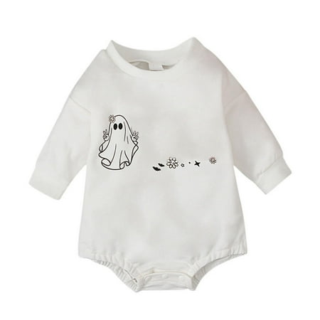 

YWLINK Toddler Kids Boys Girls Romper Halloween Baby Girl Outfit Long Sleeve Flower Sweatshirt Bodysuit Solid Color Jumpsuit
