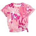 thumbnail image 2 of Women's T Shirts Hearts Print Round Neck Short Sleeve T Shirts Basic Tees for Women Pink L, 2 of 5