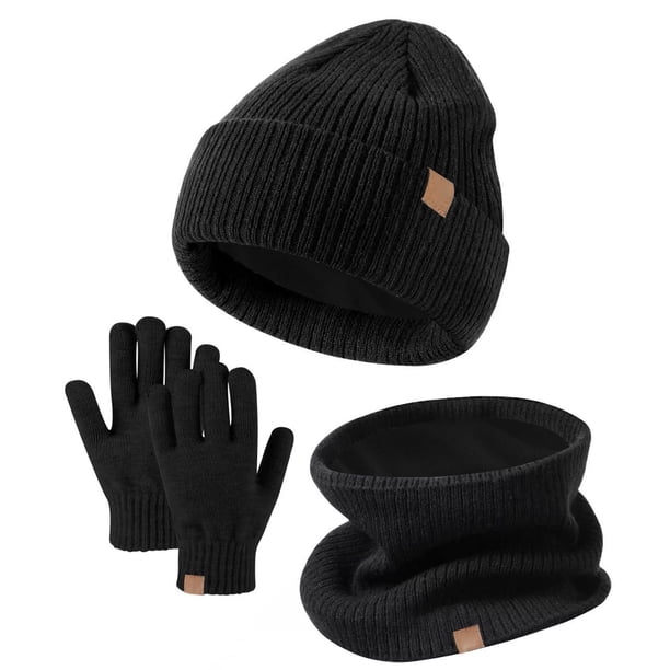 Conjunto de gorro y bufanda Prolriy para mujer, 3 conjuntos de guantes de invierno para niños, gorro de punto para niños pequeños, manoplas con pantalla táctil, calentador de cuello para niños y